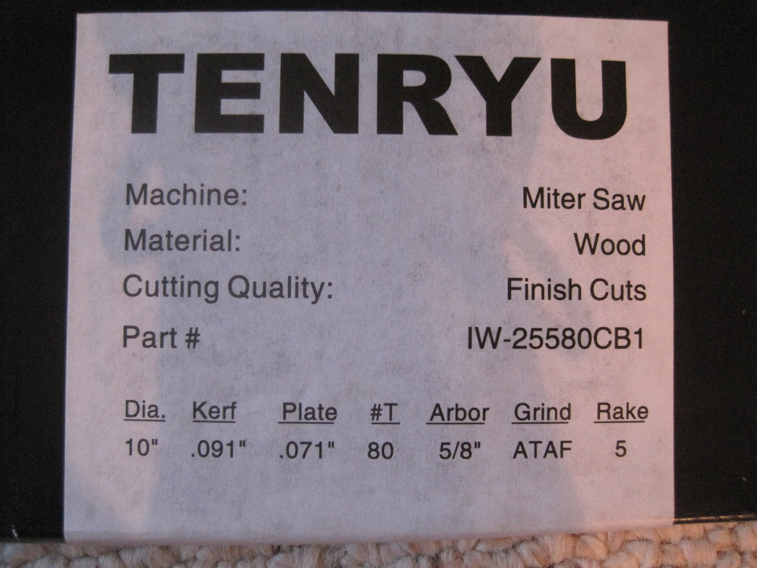 Tenryu IW-25580CB1: 10" x 80 Tooth Industrial Miter Saw Blade - image 3