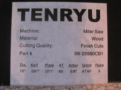 Tenryu IW-25580CB1: 10" x 80 Tooth Industrial Miter Saw Blade - image 3