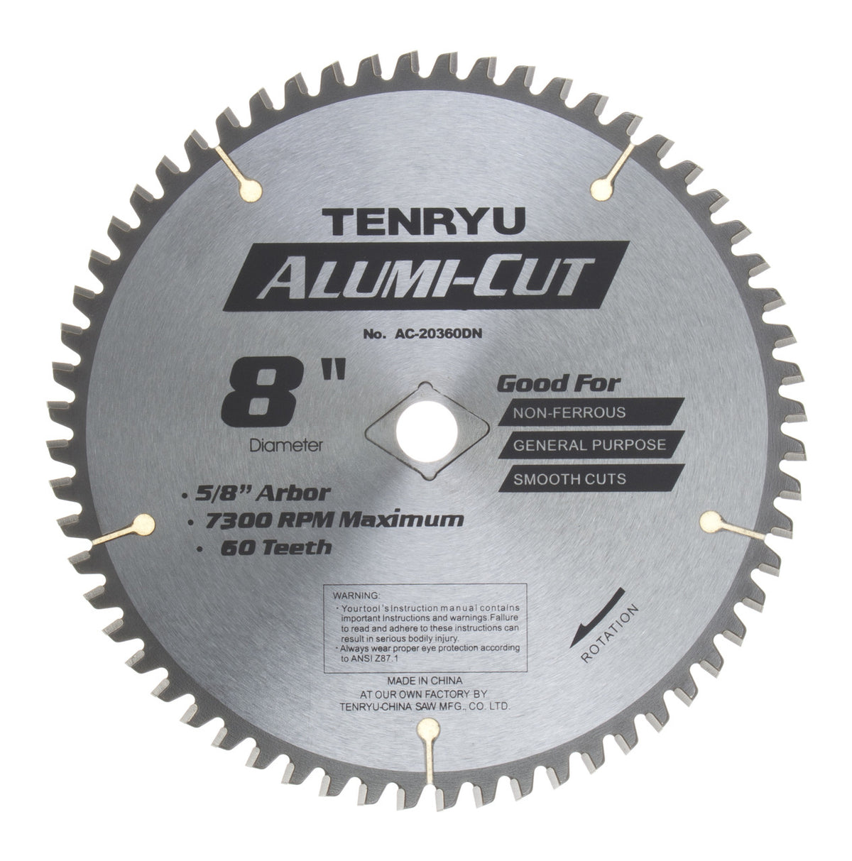 Tenryu AC-20360DN: 8" x 60 Tooth Alumi-Cut Non-Ferrous Cutting Blade