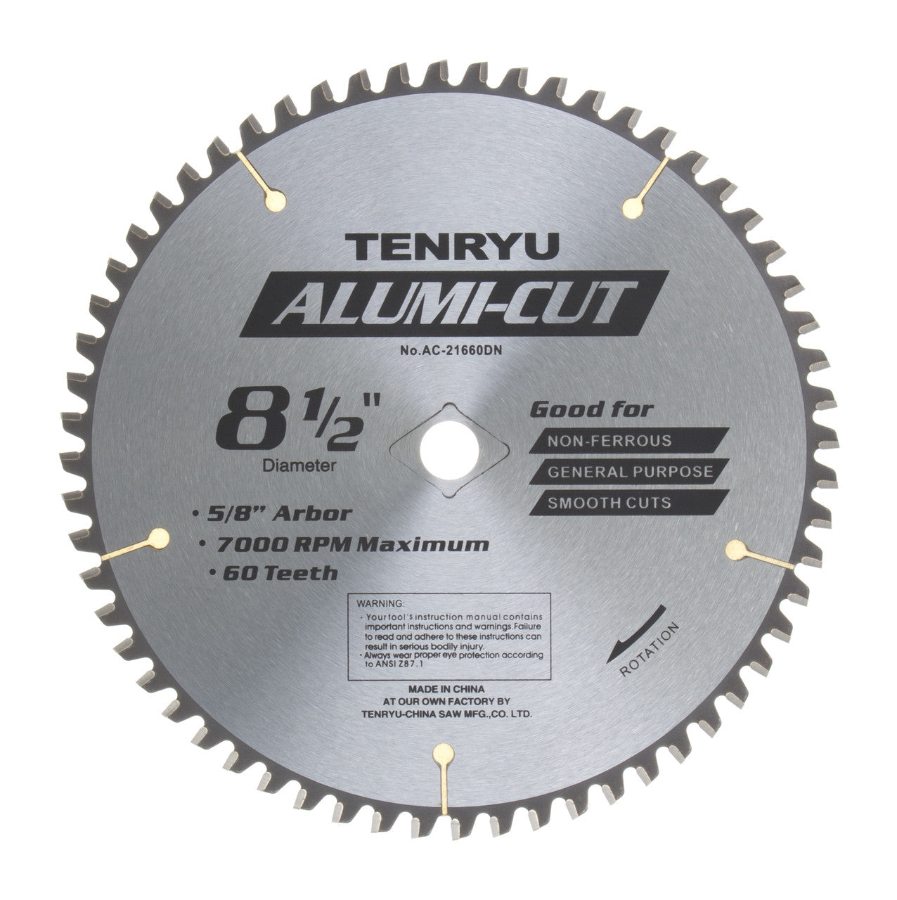 Tenryu AC-21660DN: 8-1/2" x 60 Tooth Alumi-Cut Non-Ferrous Cutting Blade