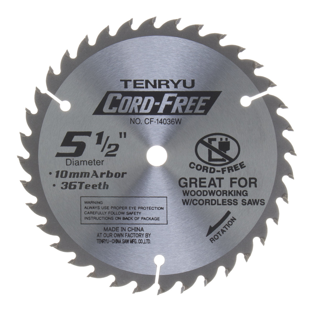 Tenryu CF-14036W: 5-1/2" x 36 Tooth Cord-Free Saw Blade