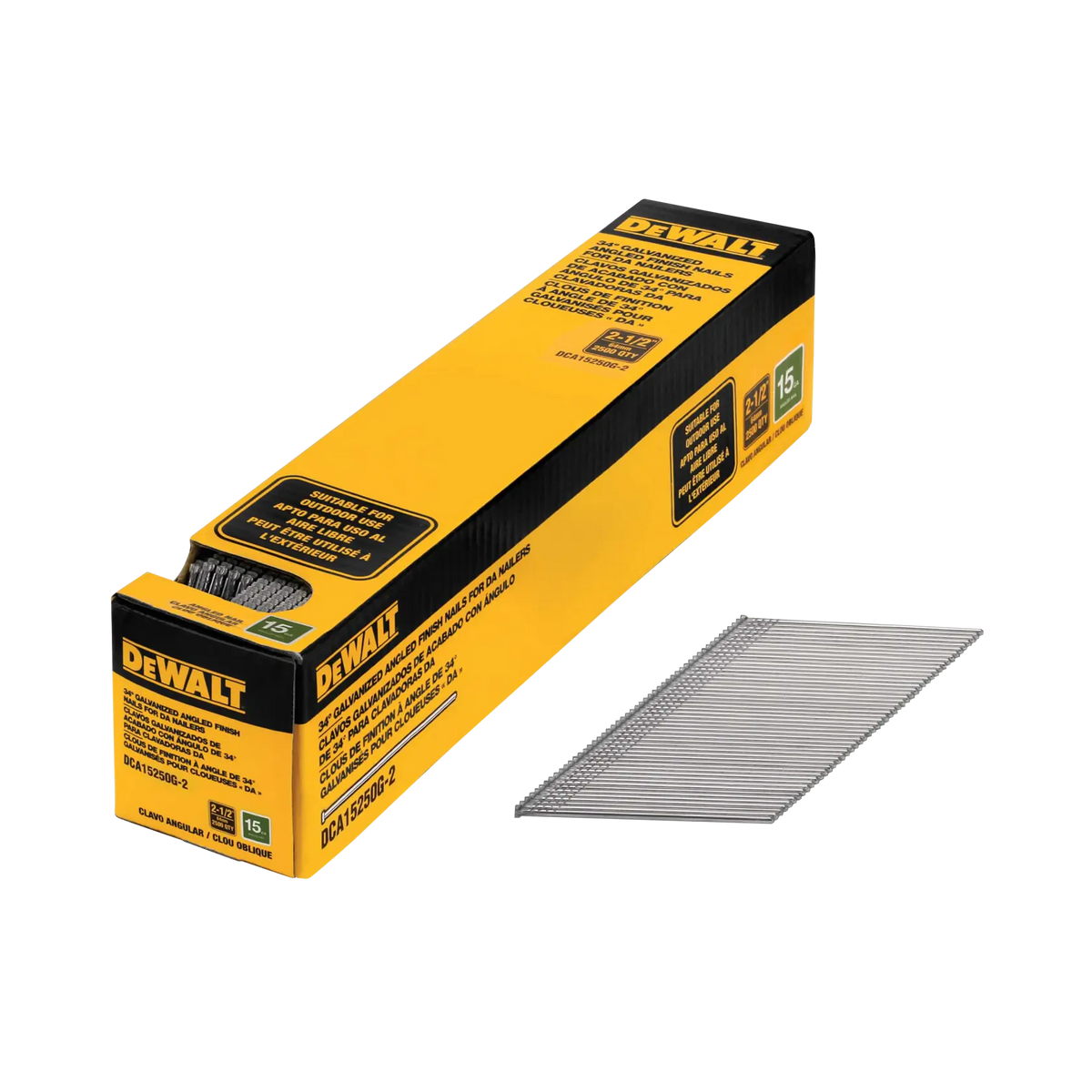 DeWalt DCA15250G-2 15GA 2-1/2" Galvanized 34° Angled Finish Nails, 2,500-Pack - image 1