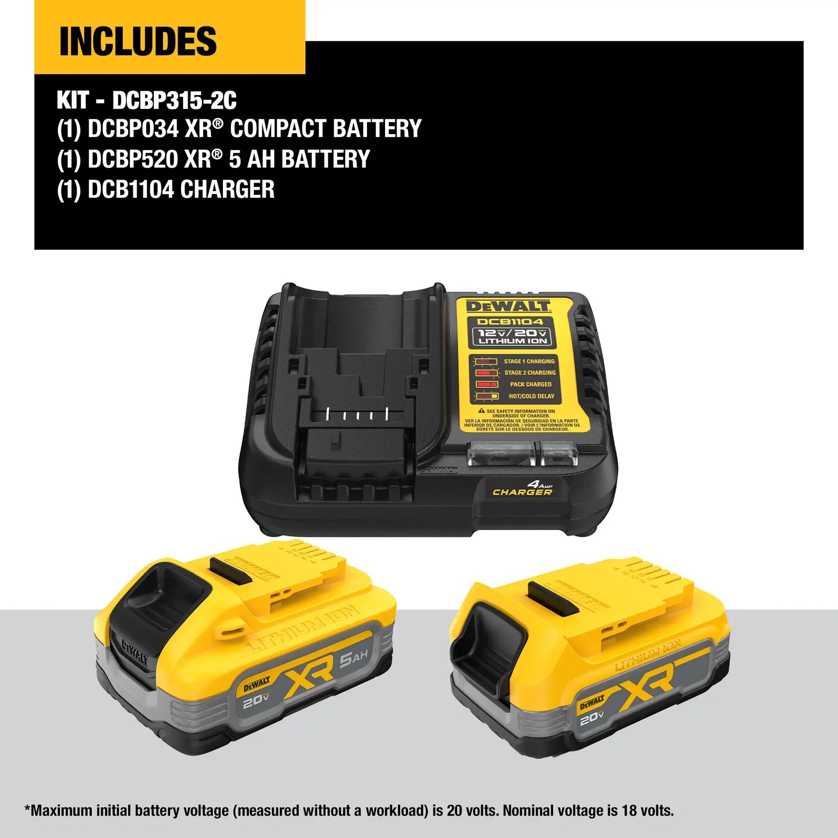 DeWalt DCBP315-2C 20V MAX XR POWERSTACK Lithium-Ion Battery Starter Kit with 5.0Ah and 1.7Ah Batteries and Charger - image 5