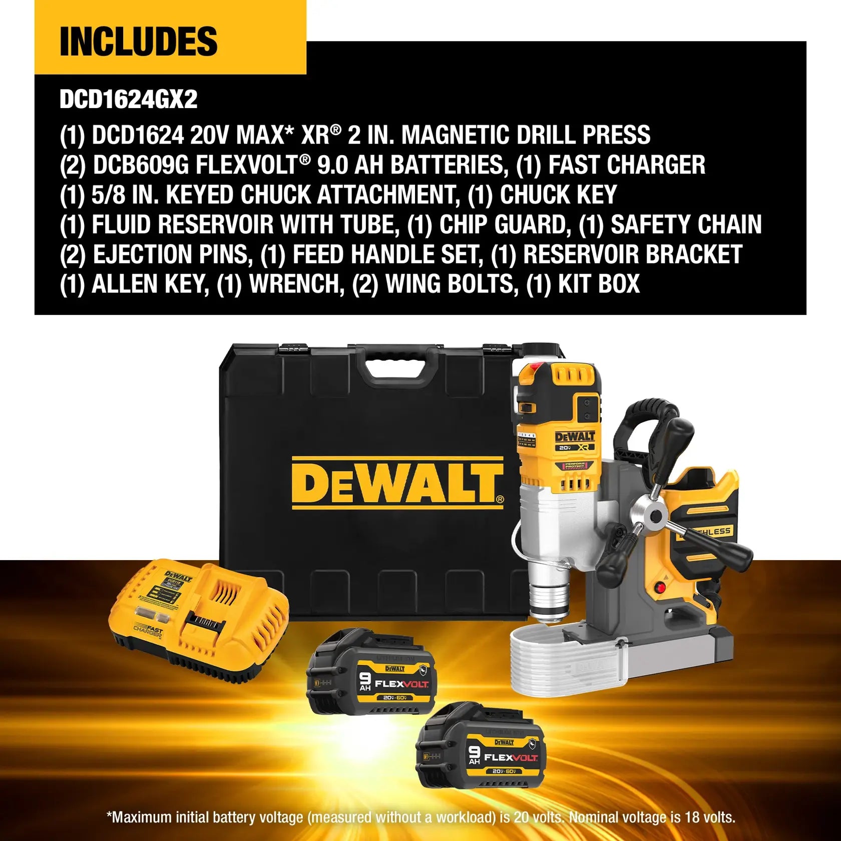 DeWalt DCD1624GX2 20V MAX XR 2-in Cordless Brushless Magnetic Drill Press Kit - image 2
