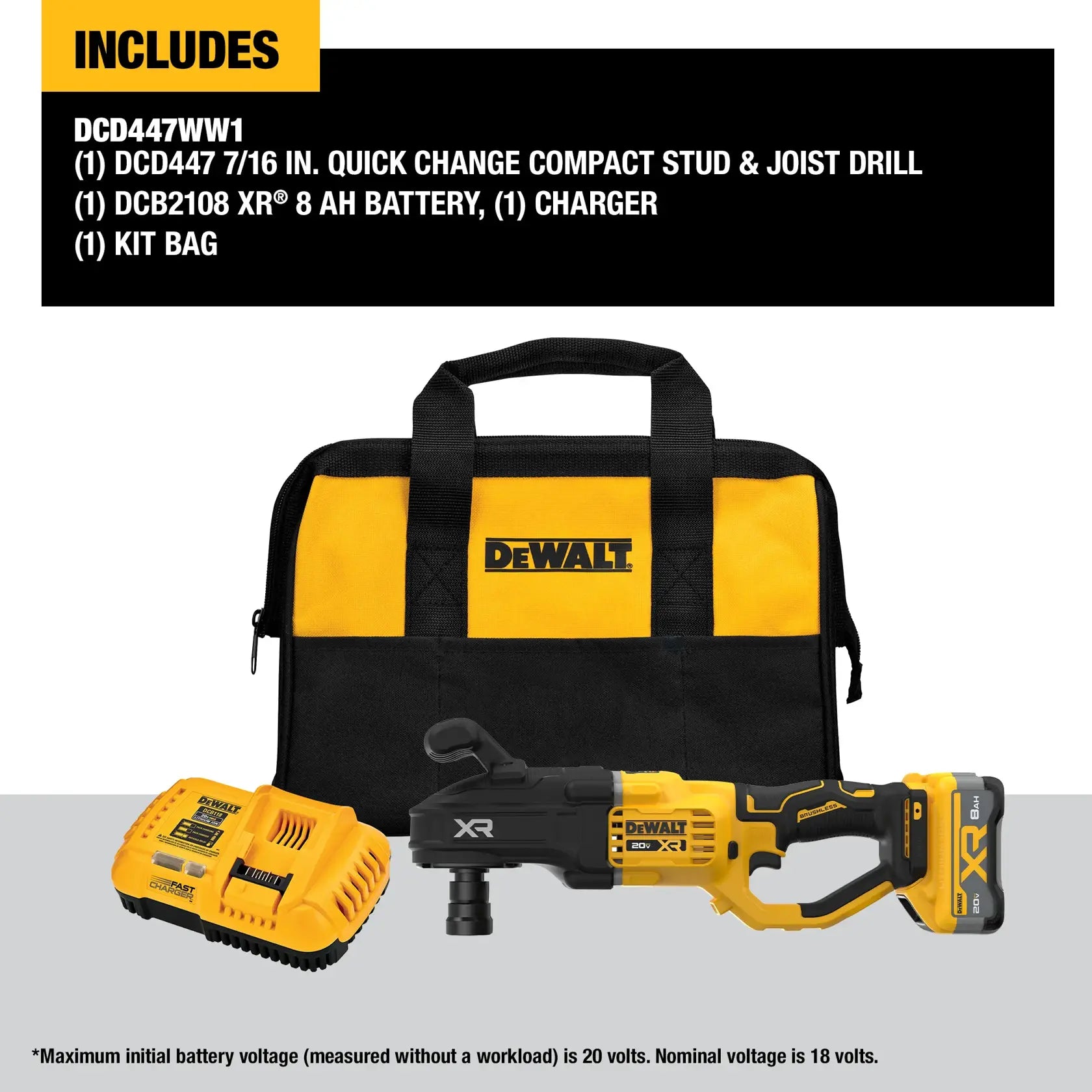DeWalt DCD447WW1 20V MAX XR Brushless Cordless 7/16 in. Quick Change Compact Stud & Joist Drill Kit - image 4