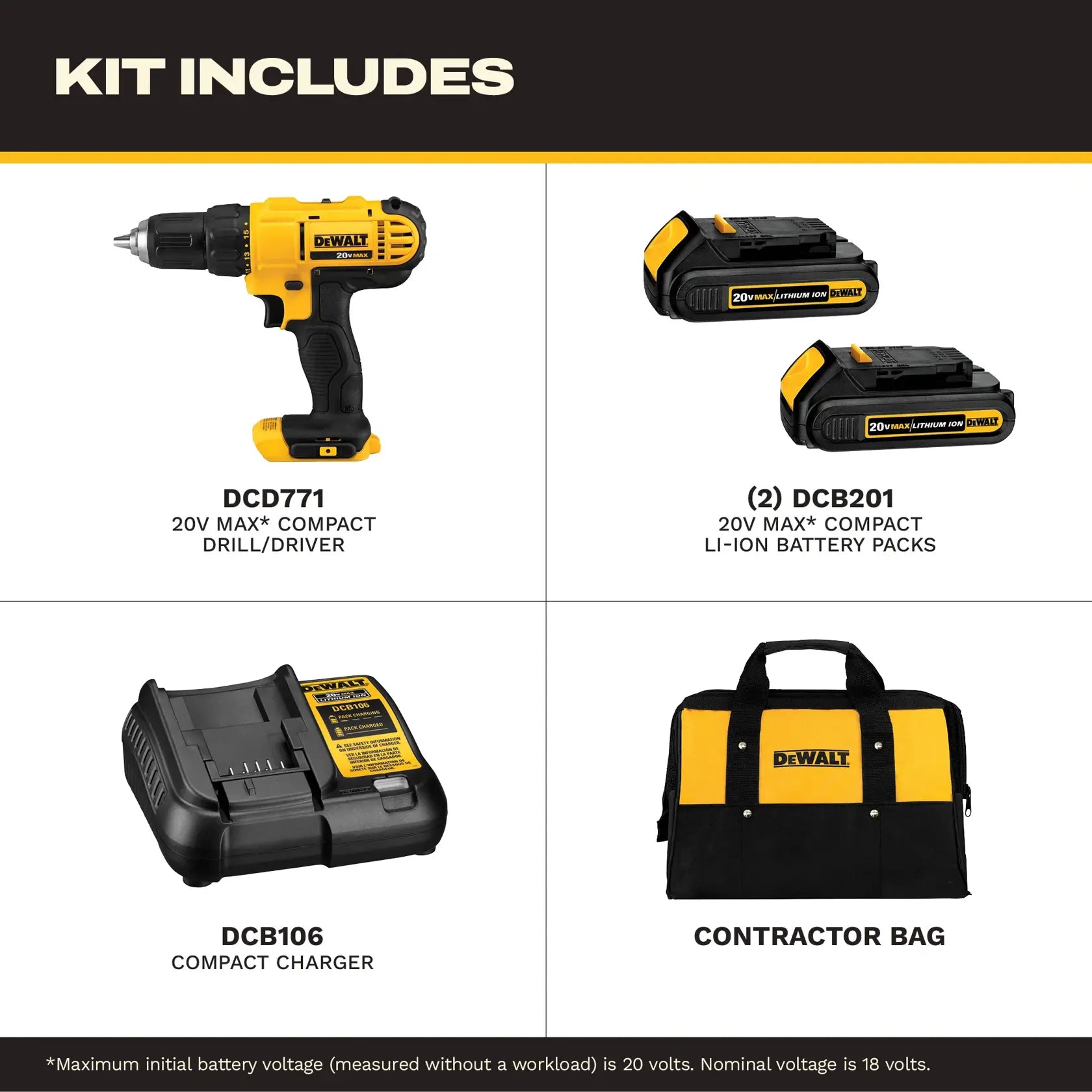DeWalt DCD771C2 20V MAX Compact Drill/Driver Kit with (2) Batteries - image 2