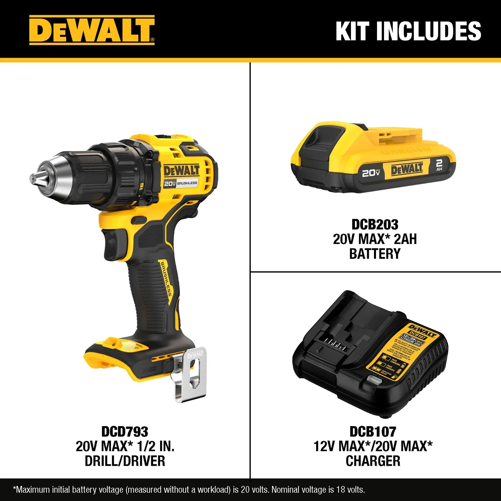 DeWalt DCD793D1 20V MAX Brushless 1/2-in Drill/Driver Kit - image 5