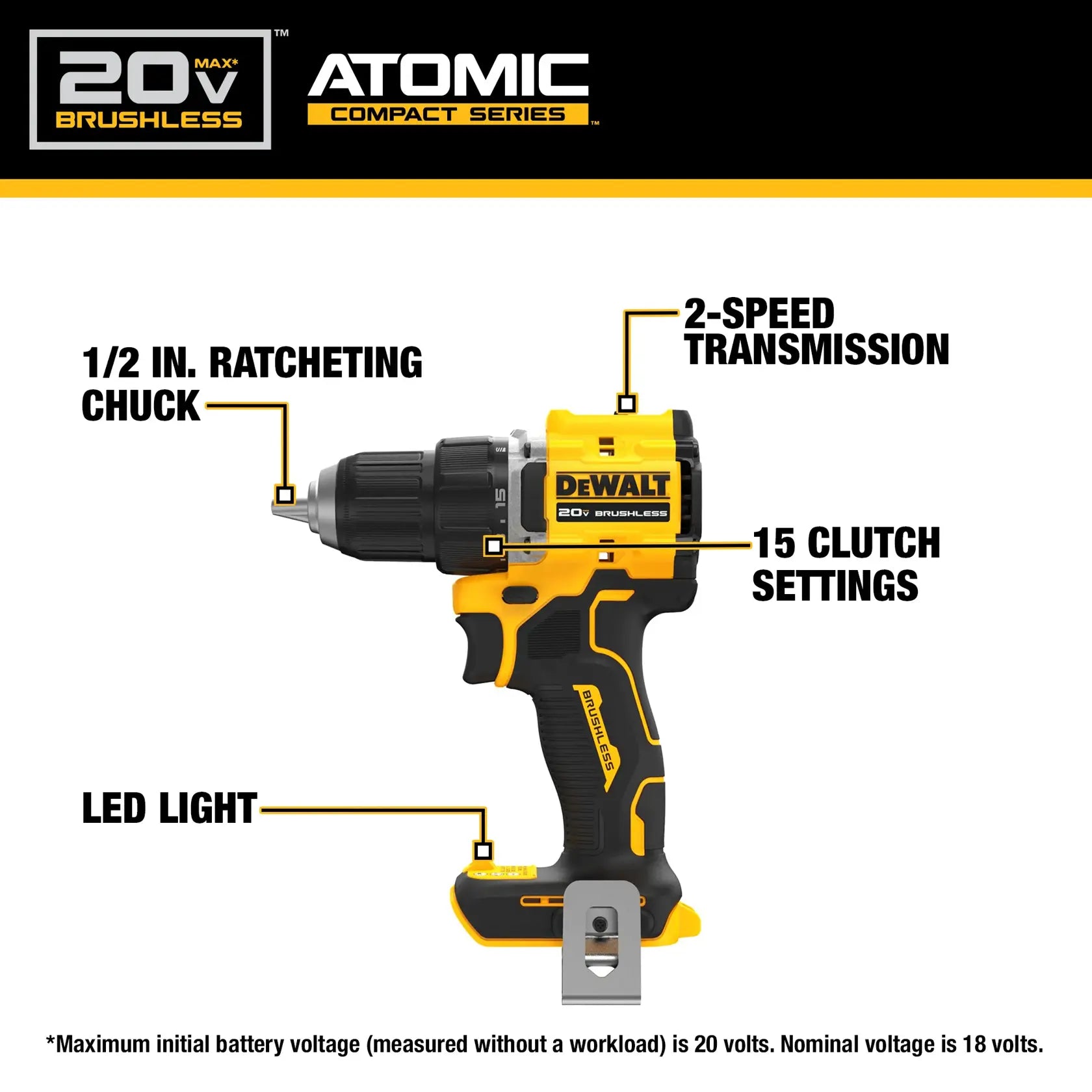 DeWalt DCD794B ATOMIC 20V MAX Brushless Cordless 1/2-in Drill/Driver (Tool Only) - image 5