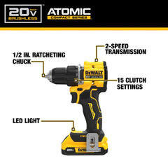 DeWalt DCD794D1 20V MAX ATOMIC Brushless Cordless 1/2-in Drill/Driver with (1) 2.0Ah Battery - image 4
