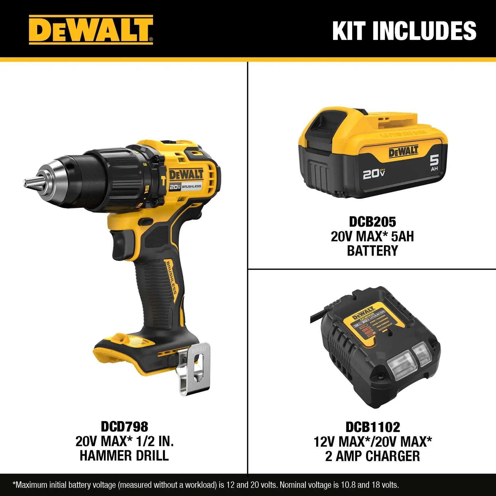DeWalt DCD798P1 20V MAX 1/2in. Brushless Hammer Drill Kit - image 5