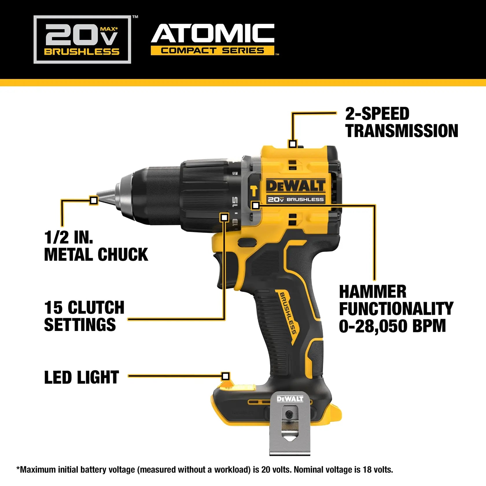 DeWalt DCD799B ATOMIC 20V MAX 1/2-in Hammer Drill (Tool Only) - image 5