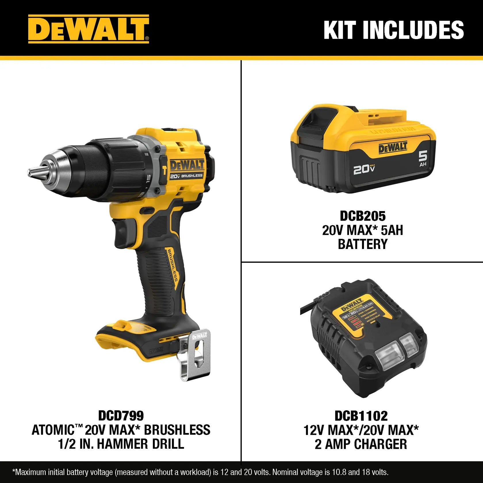 DeWalt DCD799P1 ATOMIC 20V MAX Brushless 1/2in. Hammer Drill Kit - image 5