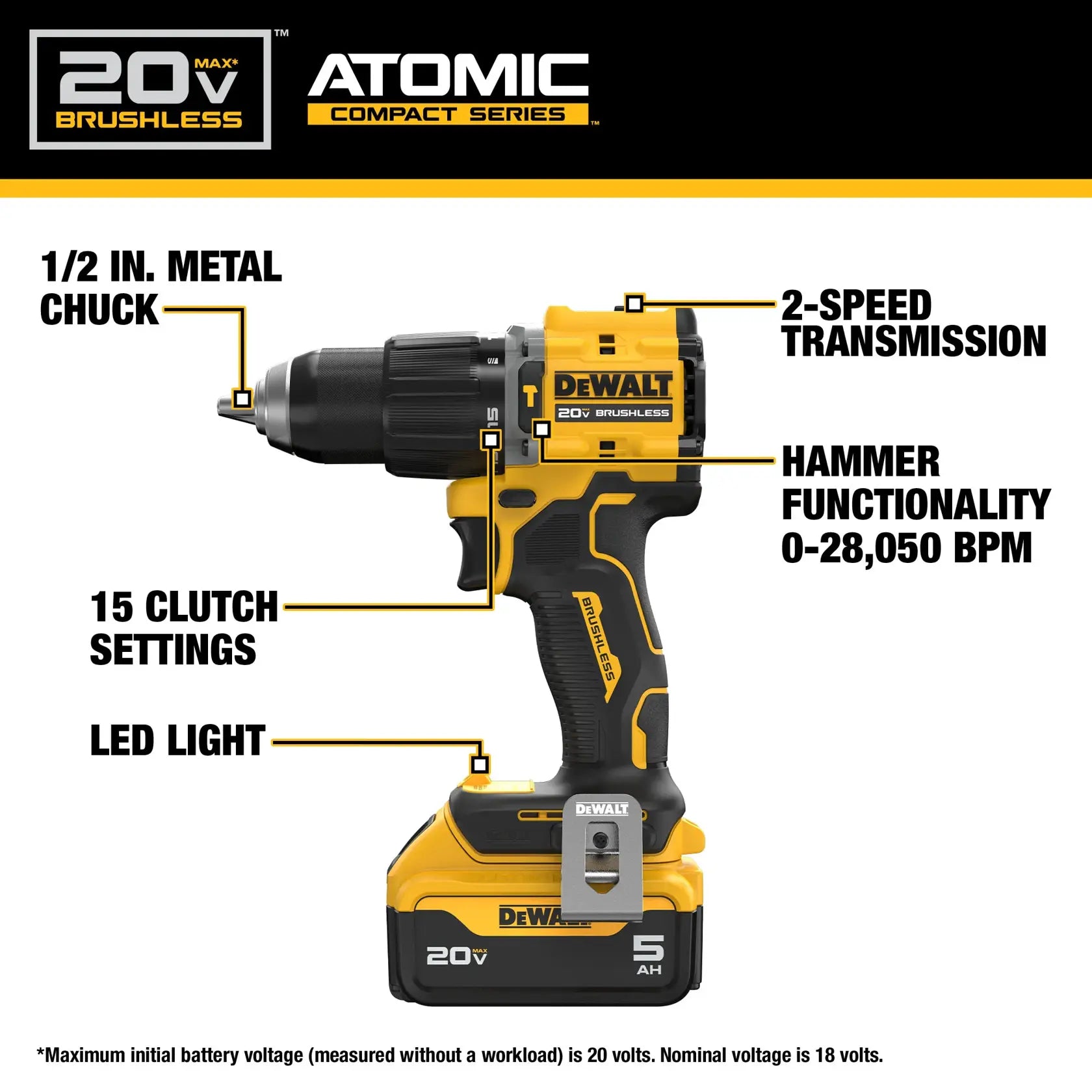 DeWalt DCD799P1 ATOMIC 20V MAX Brushless 1/2in. Hammer Drill Kit - image 6
