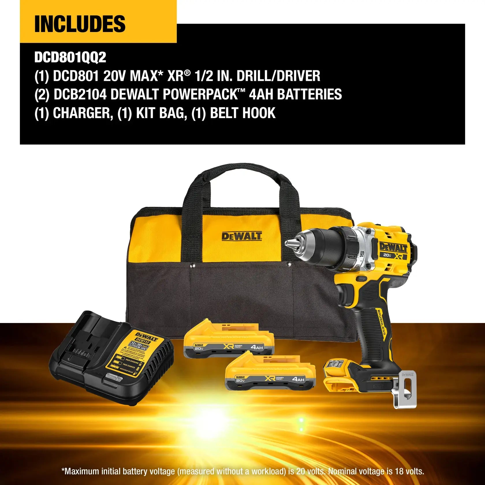DeWalt DCD801QQ2 20V MAX XR Brushless Cordless 1/2-in Drill/Driver with (2) 4Ah POWERPACK Batteries - image 4