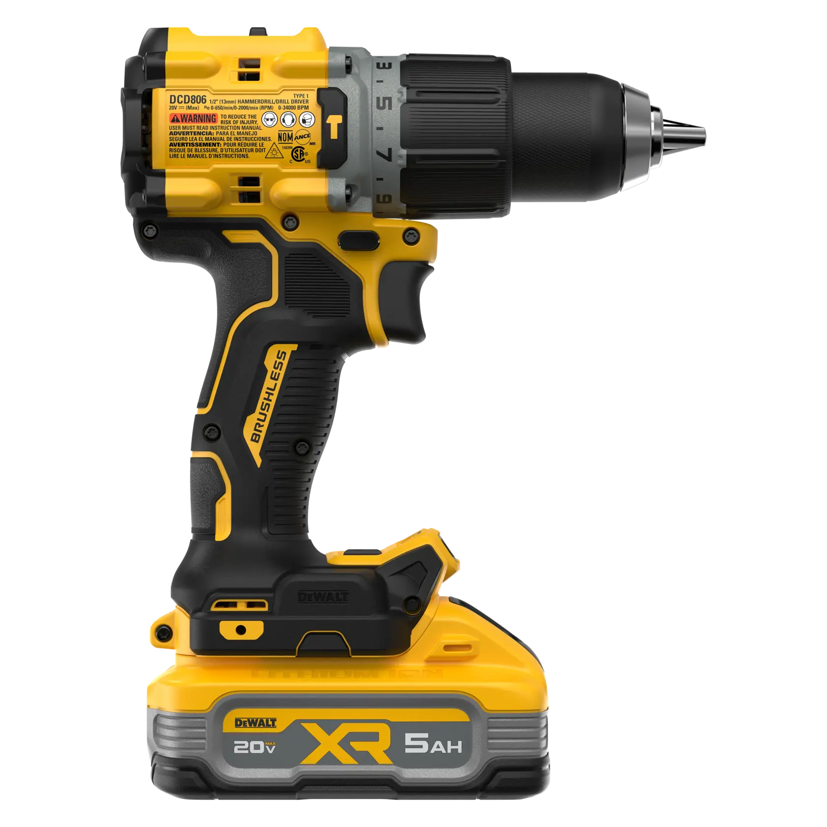 DeWalt DCD806H1 20V MAX XR 1/2 in. Drill/Driver Kit with 6Ah FLEXVOLT Battery - image 5
