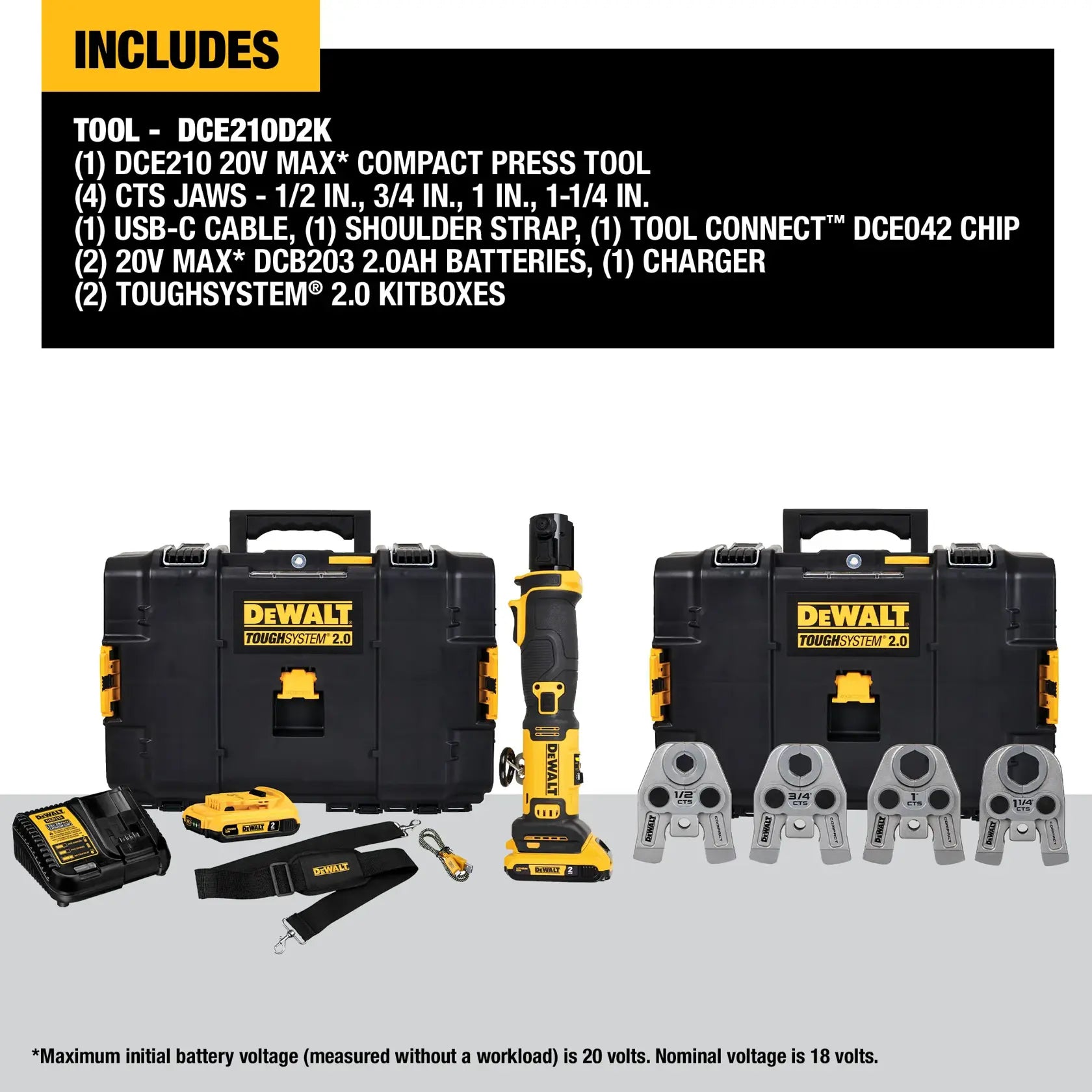 DeWalt DCE210D2K 20V MAX Compact Press Tool Kit with CTS Jaws - image 4