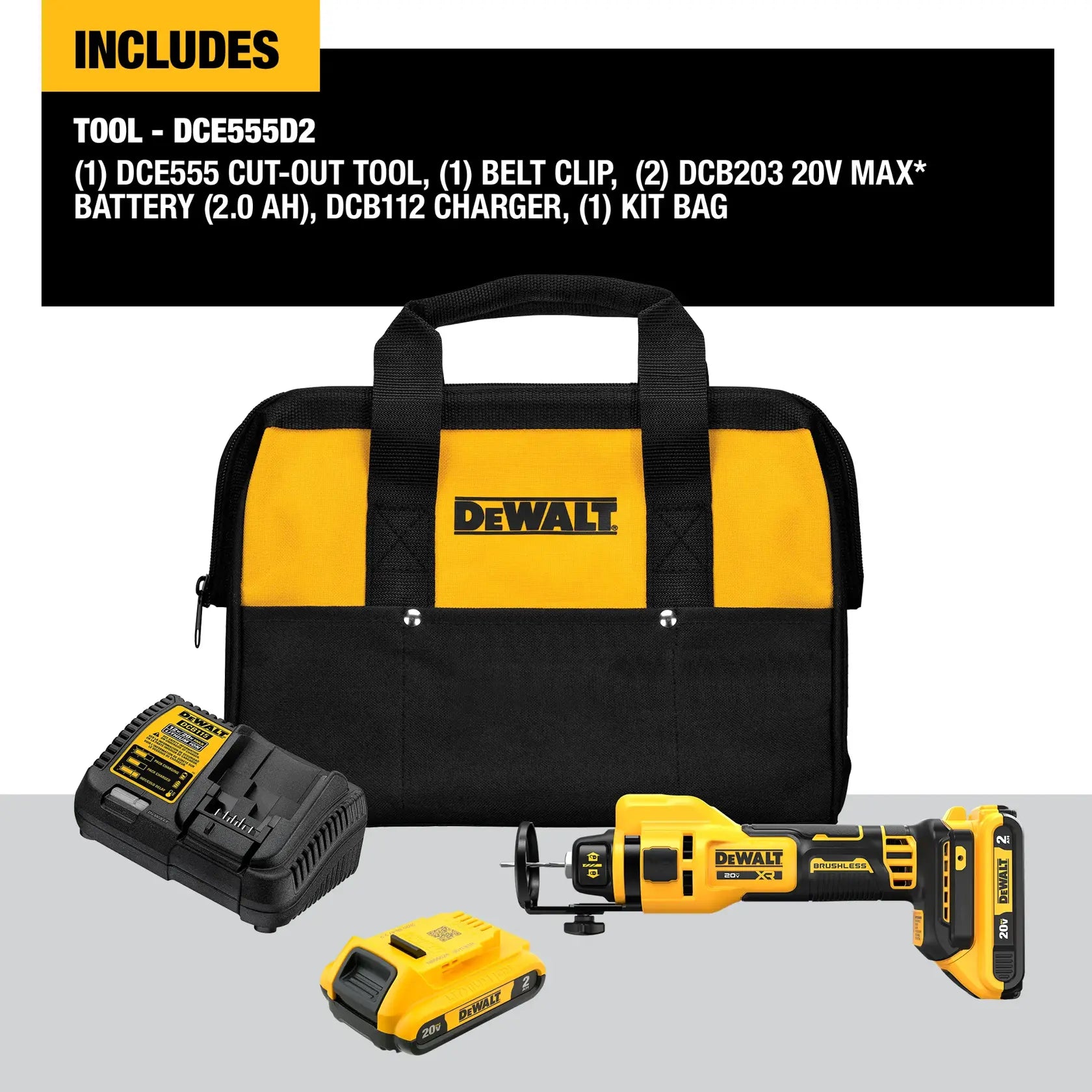 DeWalt DCE555D2 20V MAX XR Brushless Drywall Cut-Out Tool Kit - image 4