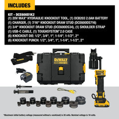 DeWalt DCE600D1K2 20V MAX Hydraulic Knockout Tool Kit With 1/2 in. - 2 in. Punch and Dies - image 2