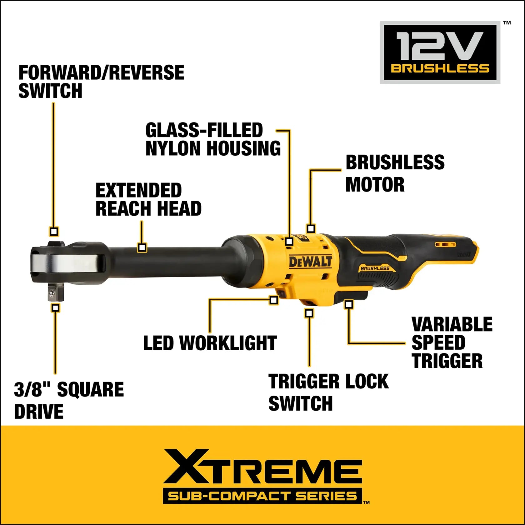 DeWalt DCF503EB 12V MAX 3/8 in. Brushless Extended Reach Ratchet (Tool Only) - image 3