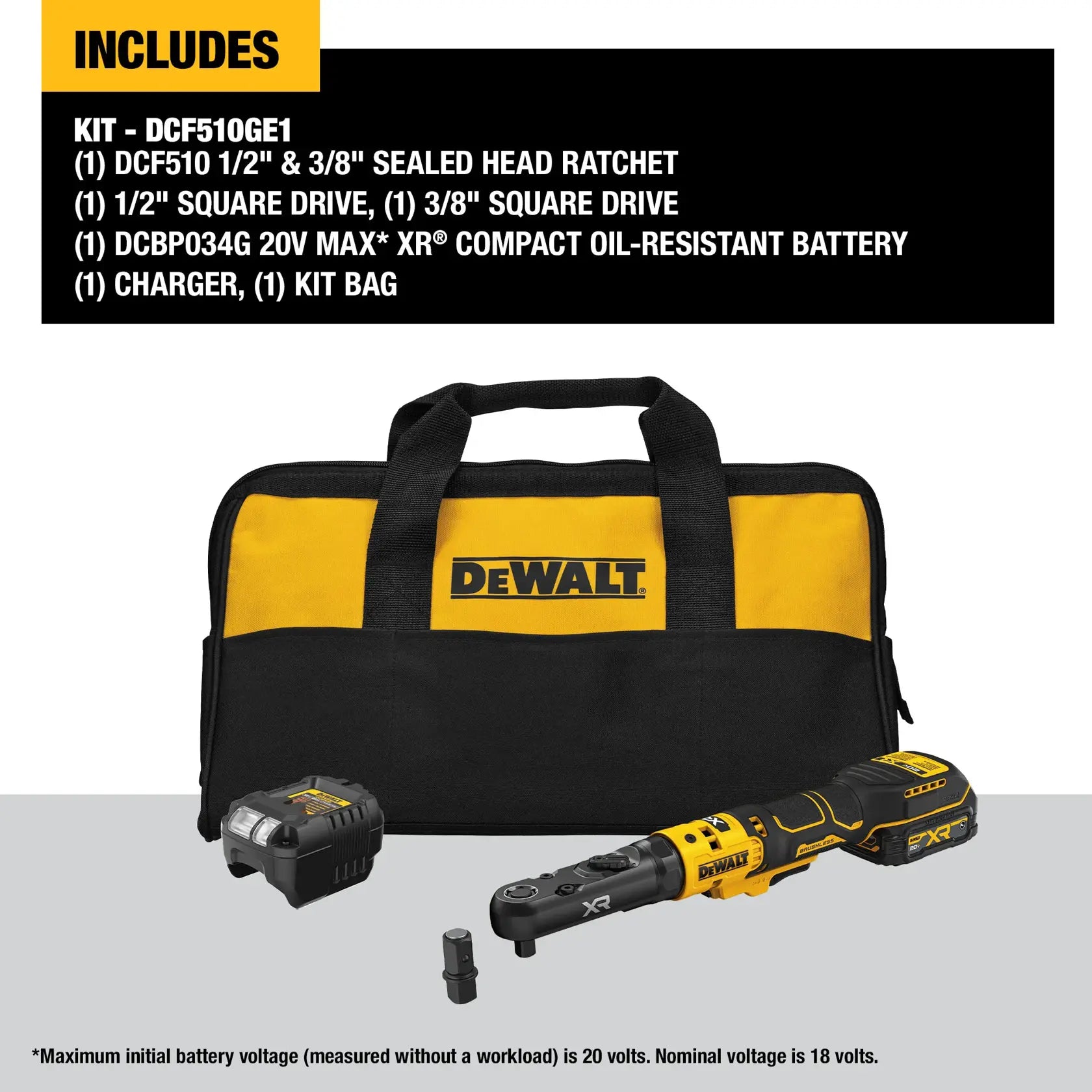 DeWalt DCF510GE1 20V MAX XR Brushless Cordless 3/8-in & 1/2-in Sealed Head Ratchet with (1) POWERSTACK Battery - image 4