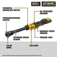 DeWalt DCF513EB 20V MAX ATOMIC Brushless Cordless 3/8-in Extended Reach Ratchet (Tool Only) - image 3