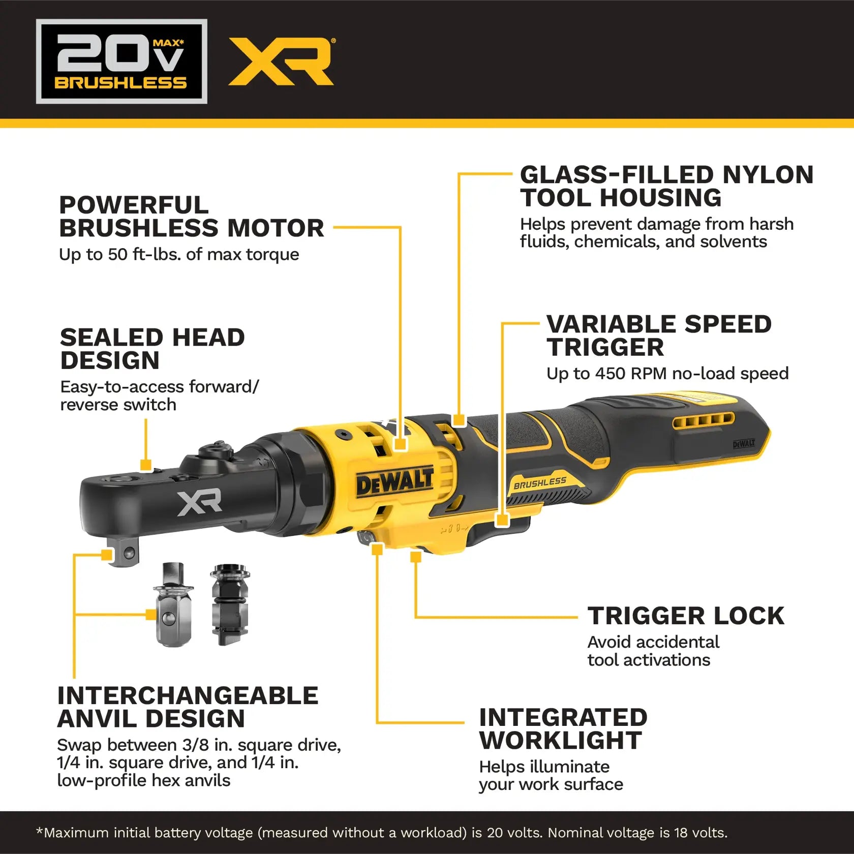 DeWalt DCF520B 20V MAX XR Brushless Cordless 1/4-in & 3/8-in Sealed Head Ratchet (Tool Only) - image 5