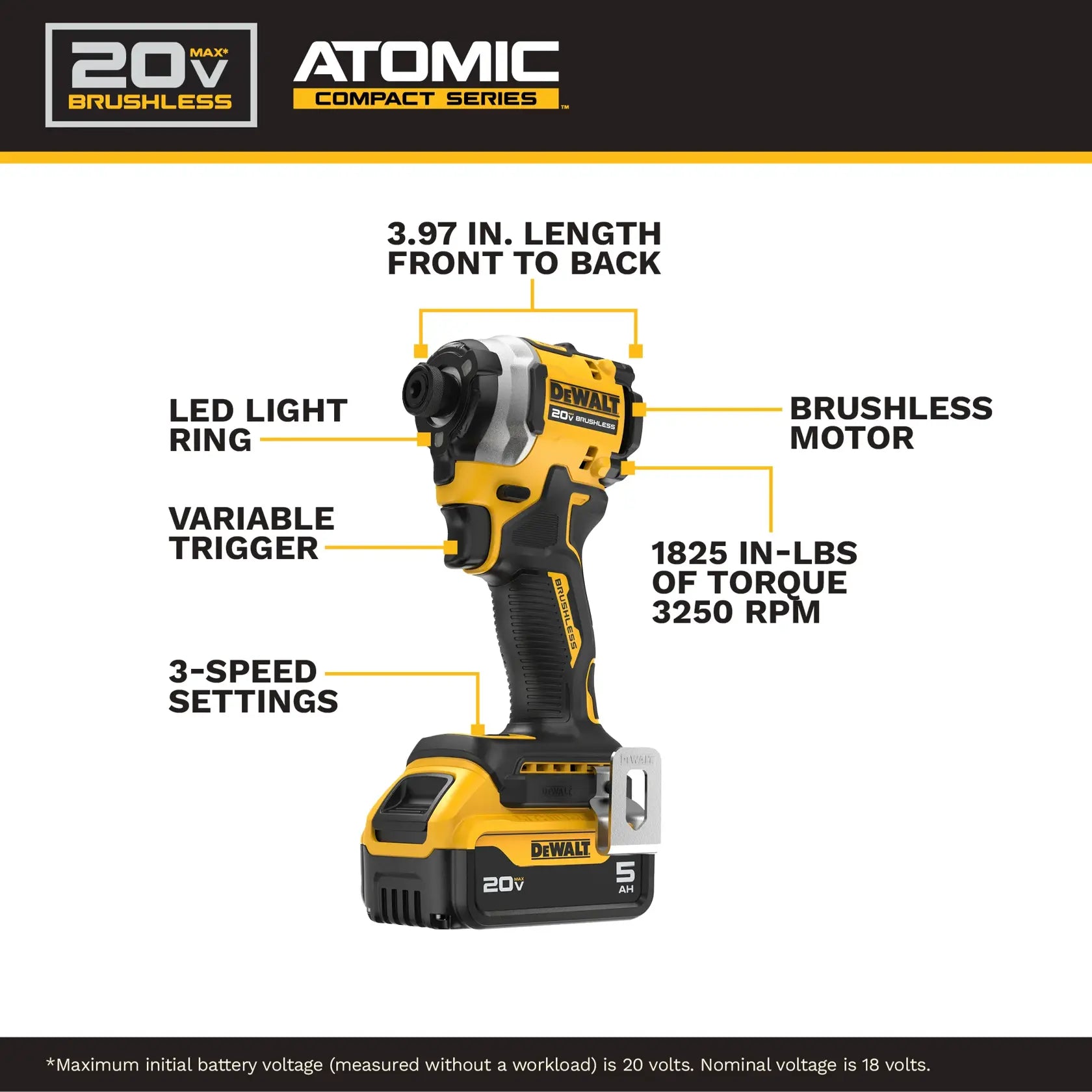 DeWalt DCF850P1 20V MAX ATOMIC Brushless Cordless 3-Speed 1/4-in Impact Driver Kit - image 5