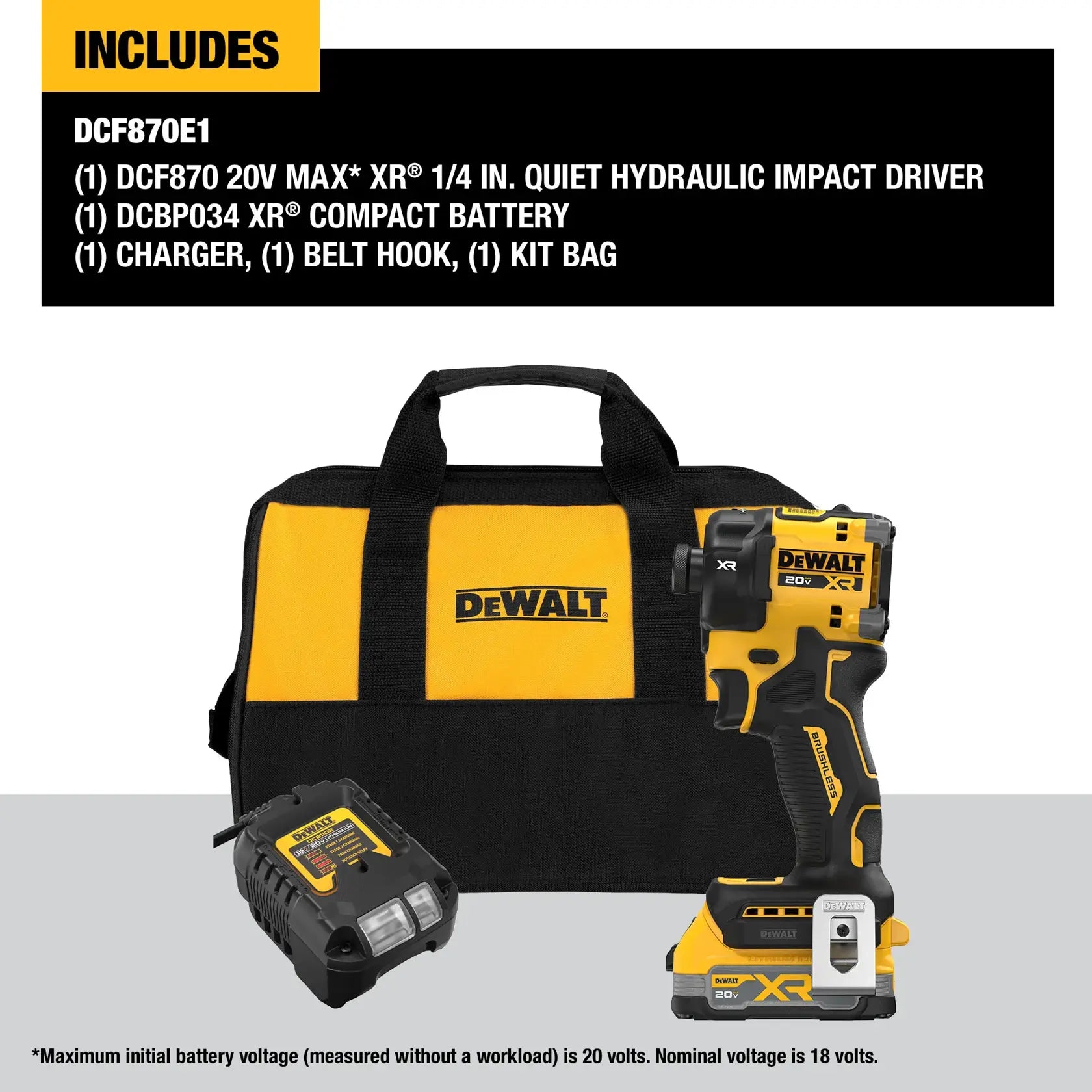 DeWalt DCF870E1 20V MAX XR Brushless Cordless 1/4-in Quiet Hydraulic Impact Driver Kit with XR POWERSTACK - image 4
