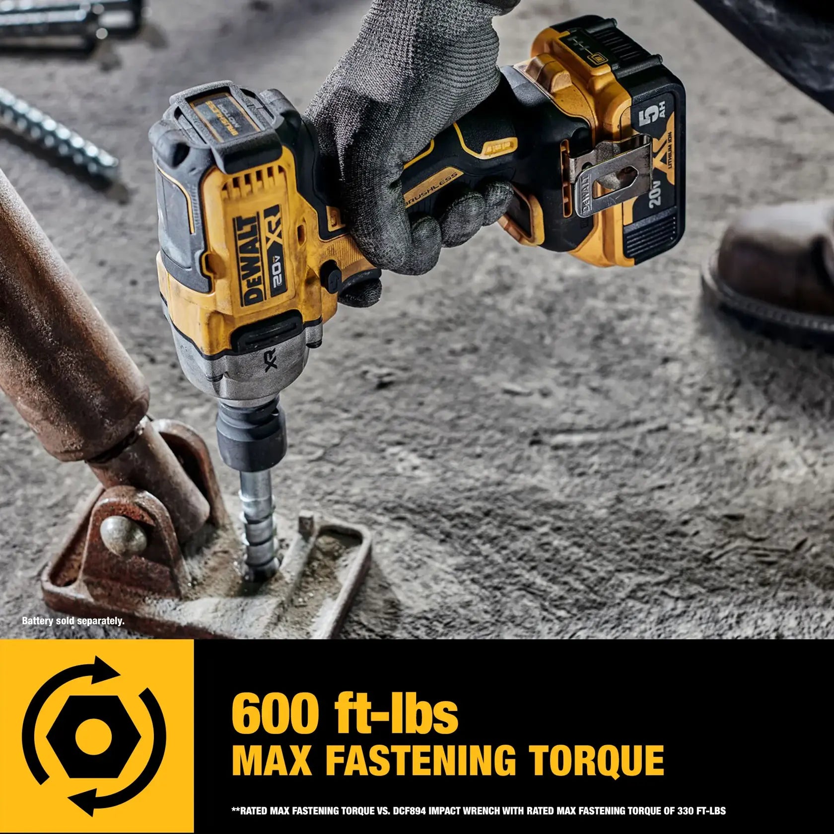 DeWalt DCF891P2 20V MAX XR 1/2-in Mid-Range Impact Wrench Kit With Hog Ring Anvil - image 5