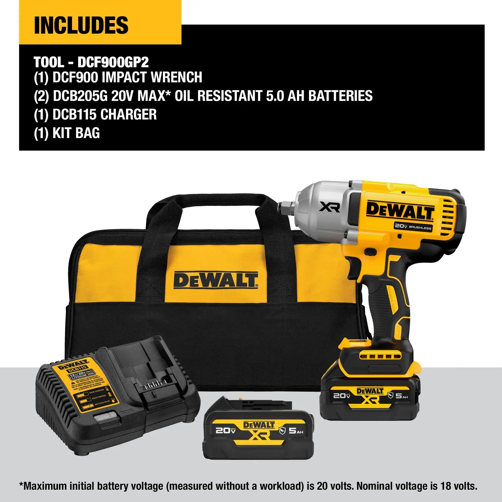 DeWalt DCF900GP2 20V MAX XR 1/2-in High Torque Impact Wrench With Hog Ring Anvil and (2) Oil-Resistant 5.0 Ah Batteries and Charger Kit - image 4
