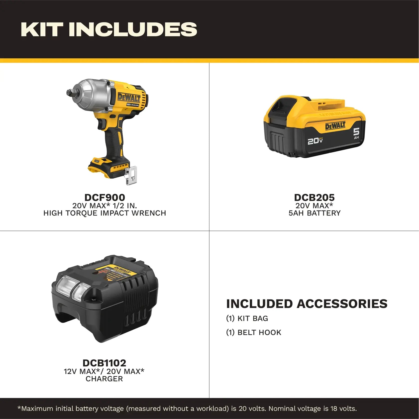 DeWalt DCF900P1 20V MAX XR 1/2-in High Torque Impact Wrench With Hog Ring Anvil With (1) 5.0 Ah Battery & Charger Kit - image 4