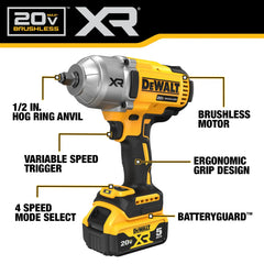 DeWalt DCF900P2 20V MAX XR 1/2-in High Torque Impact Wrench With Hog Ring Anvil Kit With (2) 5.0 Ah Batteries & Charger Kit - image 4