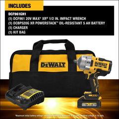 DeWalt DCF961GH1 20V MAX XR Brushless Cordless 1/2-in High Torque Impact Wrench with Hog Ring Anvil Kit with XR POWERSTACK - image 4