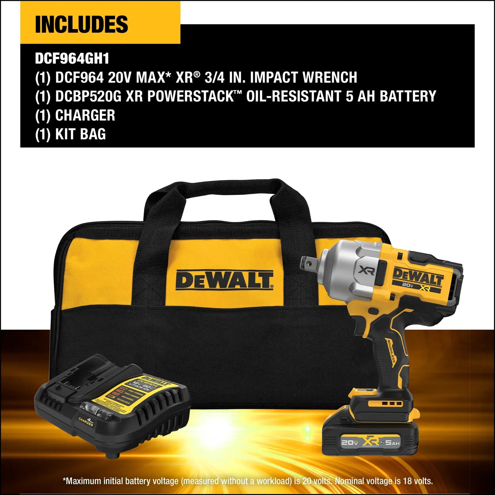 DeWalt DCF964GH1 20V MAX XR 3/4-in Brushless High Torque Impact Wrench With Hog Ring Anvil Kit and XR POWERSTACK - image 4