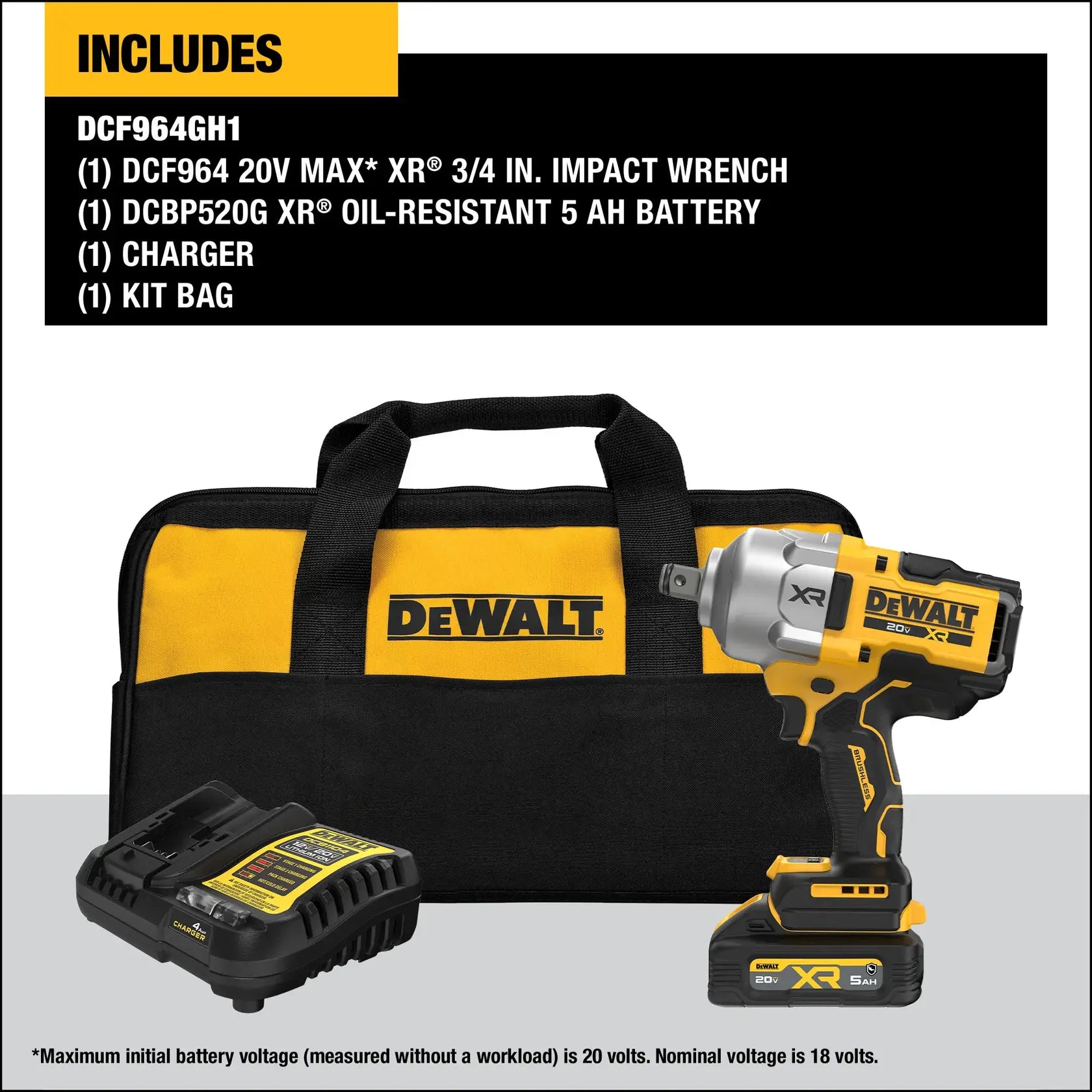 DeWalt DCF964GH1 20V MAX XR 3/4-in Brushless High Torque Impact Wrench With Hog Ring Anvil Kit and XR POWERSTACK - image 5