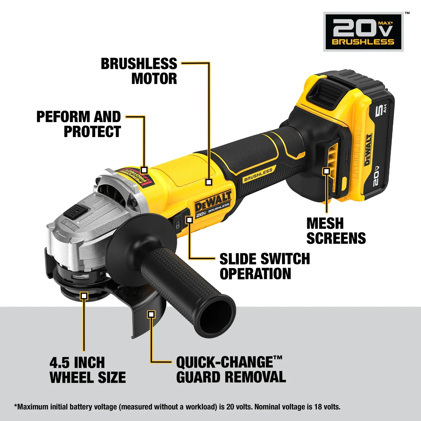 DeWalt DCG407P1 20V MAX Brushless Cordless 4-1/2-In. Slide-Switch Grinder Kit - image 6