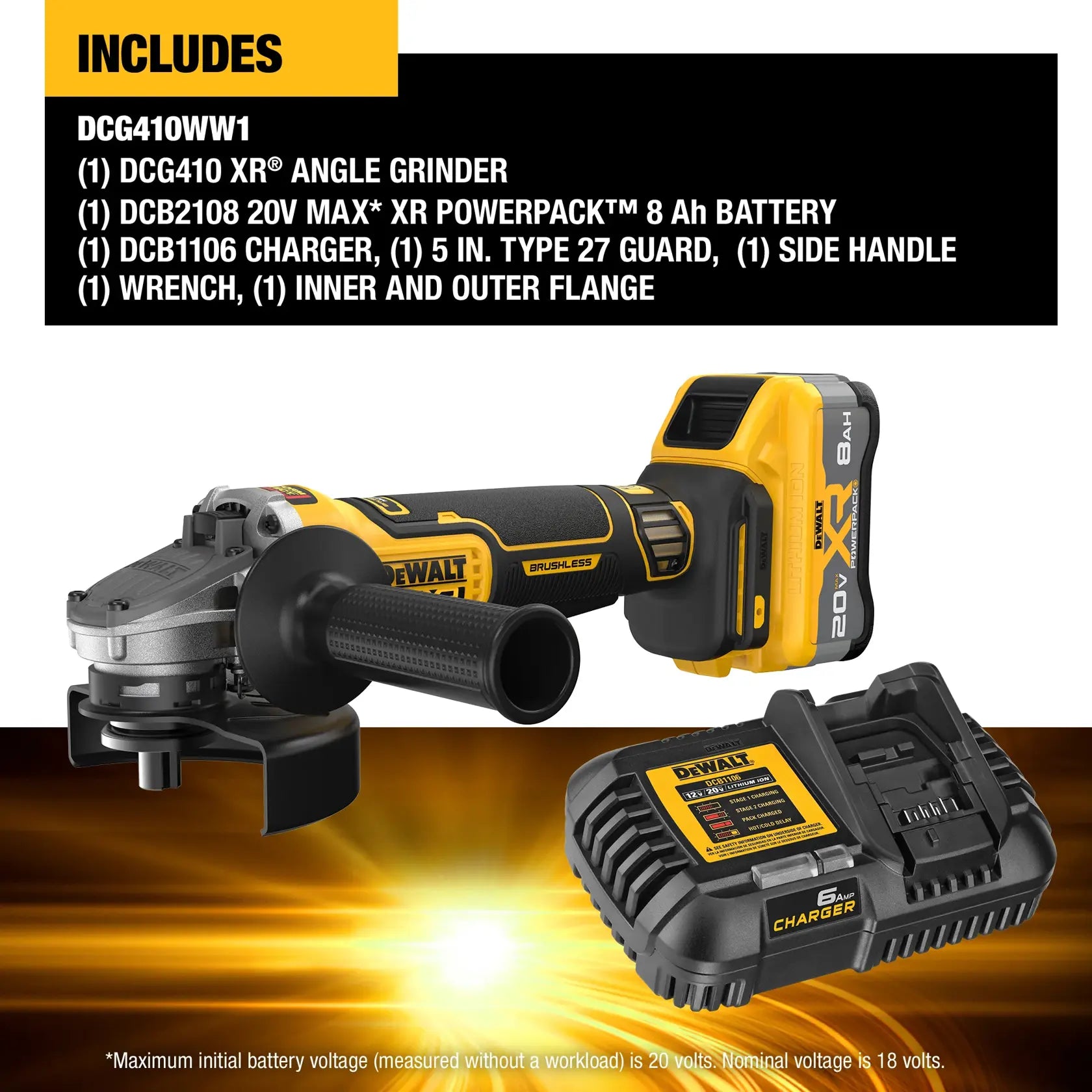DeWalt DCG410WW1 20V MAX XR Brushless Cordless 4-1/2 in. - 5 in. Angle Grinder Kit - image 4