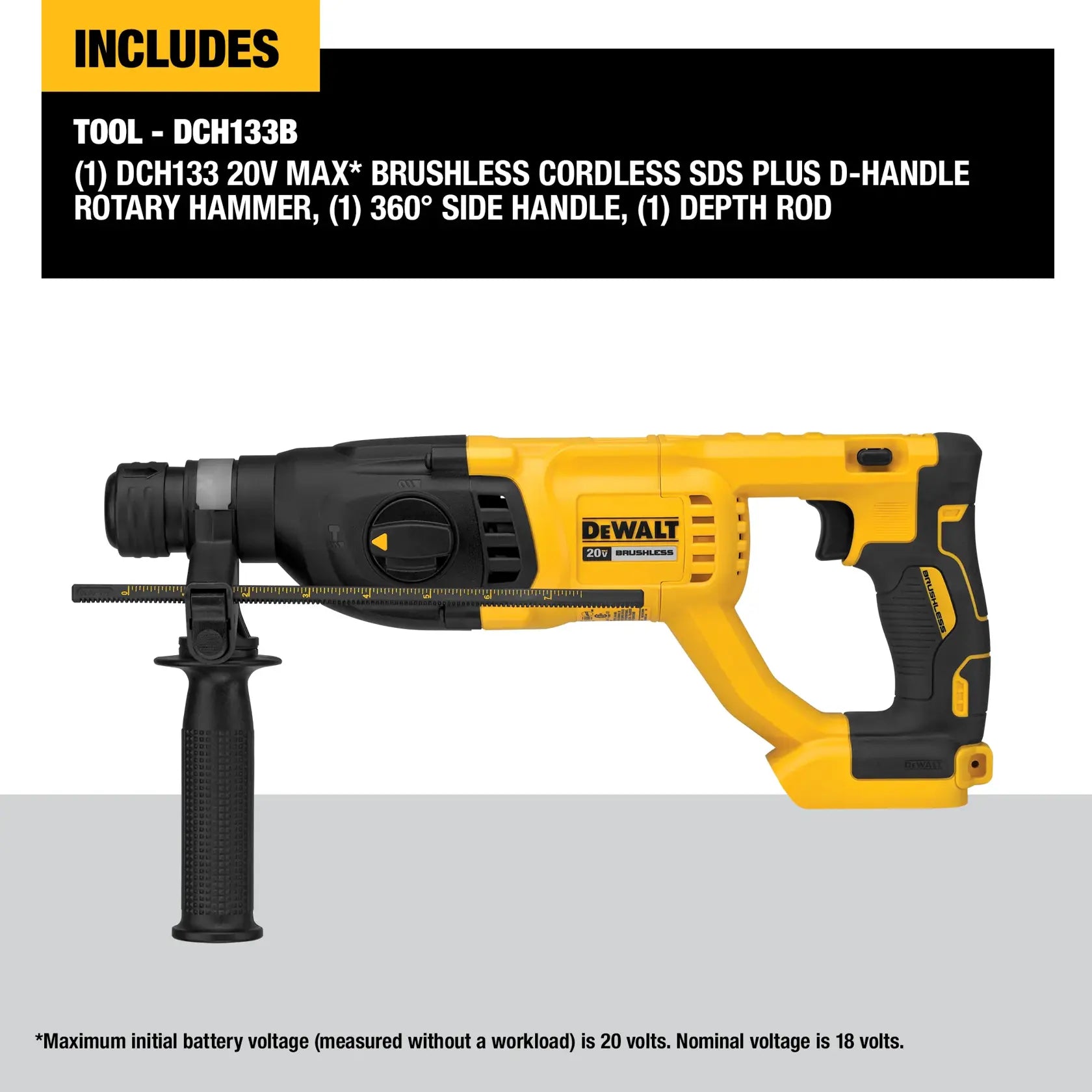 DeWalt DCH133B 20V MAX 1-in Brushless Cordless SDS PLUS D-Handle Rotary Hammer (Tool Only) - image 3