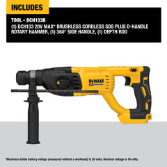 DeWalt DCH133B 20V MAX 1-in Brushless Cordless SDS PLUS D-Handle Rotary Hammer (Tool Only) - image 3