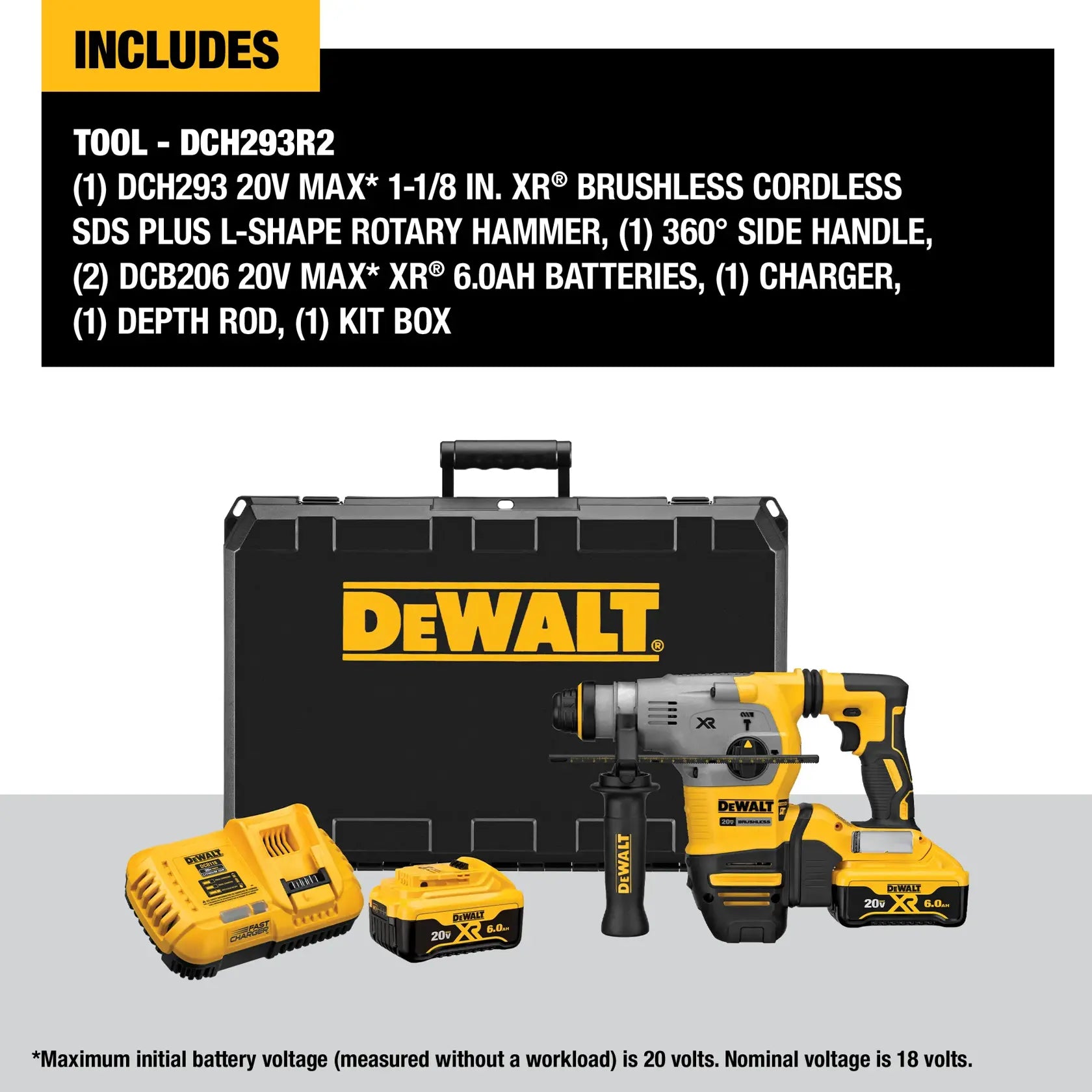 DeWalt DCH293R2 20V MAX XR Brushless Cordless 1-1/8 in. SDS PLUS L-Shape Rotary Hammer Kit - image 15
