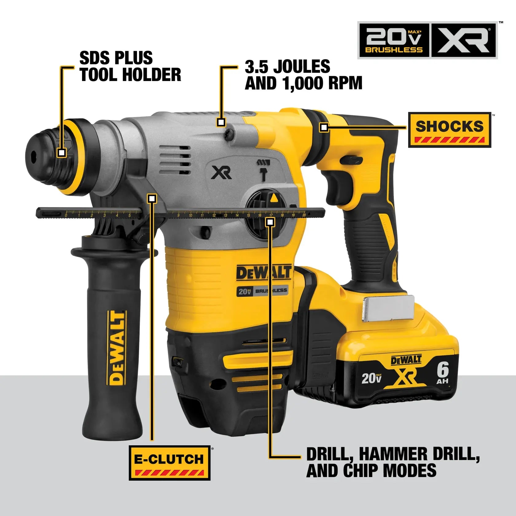 DeWalt DCH293R2 20V MAX XR Brushless Cordless 1-1/8 in. SDS PLUS L-Shape Rotary Hammer Kit - image 16