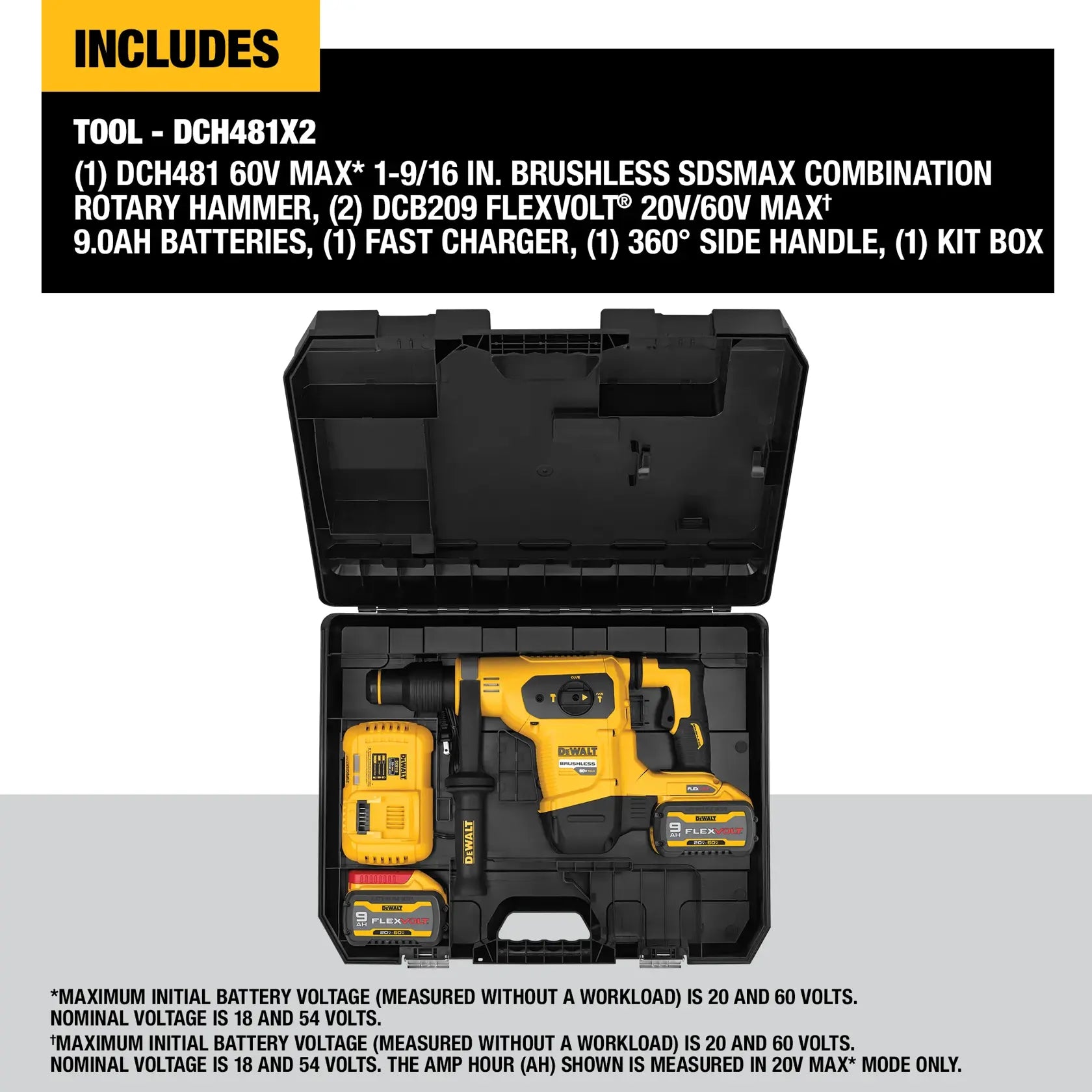 DeWalt DCH481X2 60V MAX 1-9/16-in Brushless Cordless Combination Rotary Hammer Kit - image 3