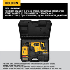 DeWalt DCH481X2 60V MAX 1-9/16-in Brushless Cordless Combination Rotary Hammer Kit - image 3