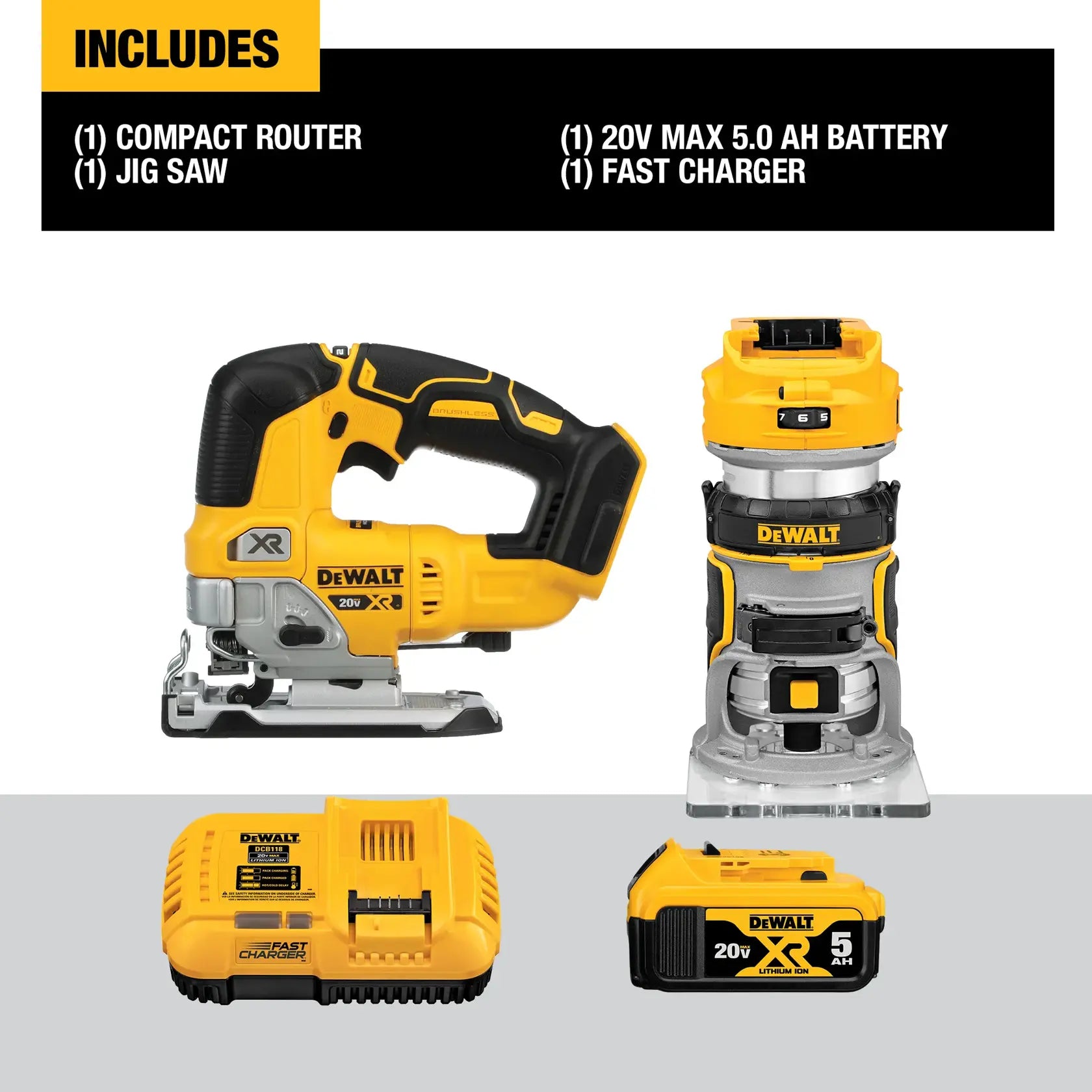 DeWalt DCK201P1 20V MAX XR Brushless Cordless Compact Router and Jig Saw Combo Kit - image 2