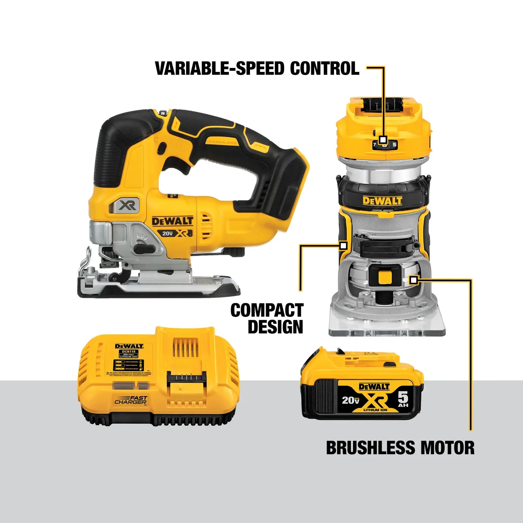 DeWalt DCK201P1 20V MAX XR Brushless Cordless Compact Router and Jig Saw Combo Kit - image 3