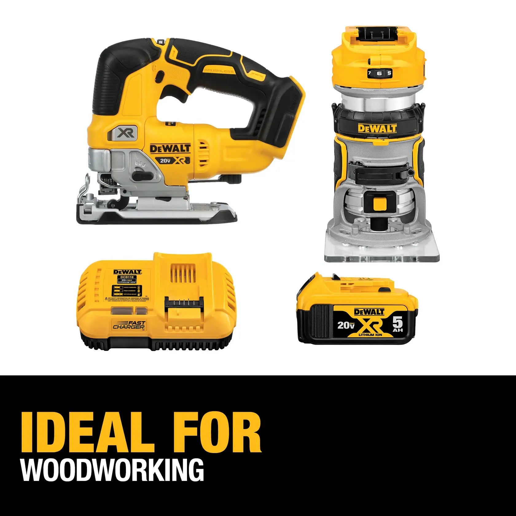 DeWalt DCK201P1 20V MAX XR Brushless Cordless Compact Router and Jig Saw Combo Kit - image 4