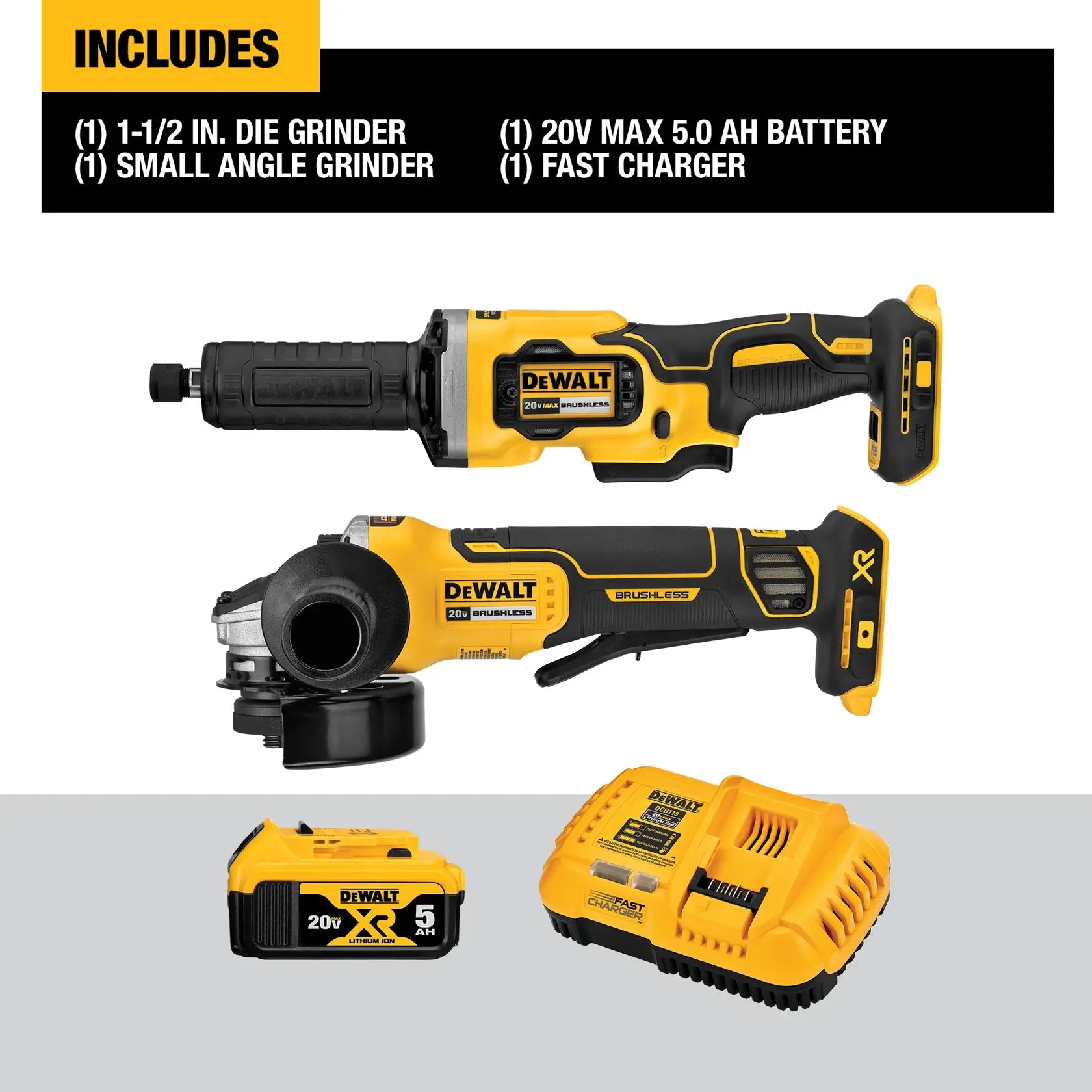 DeWalt DCK203P1 20V MAX XR Paddle Switch Small Angle Grinder and 1-1/2-in. Die Grinder Combo Kit - image 2