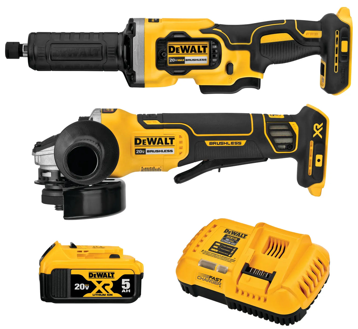 DeWalt DCK203P1 20V MAX XR Paddle Switch Small Angle Grinder and 1-1/2-in. Die Grinder Combo Kit - image 1