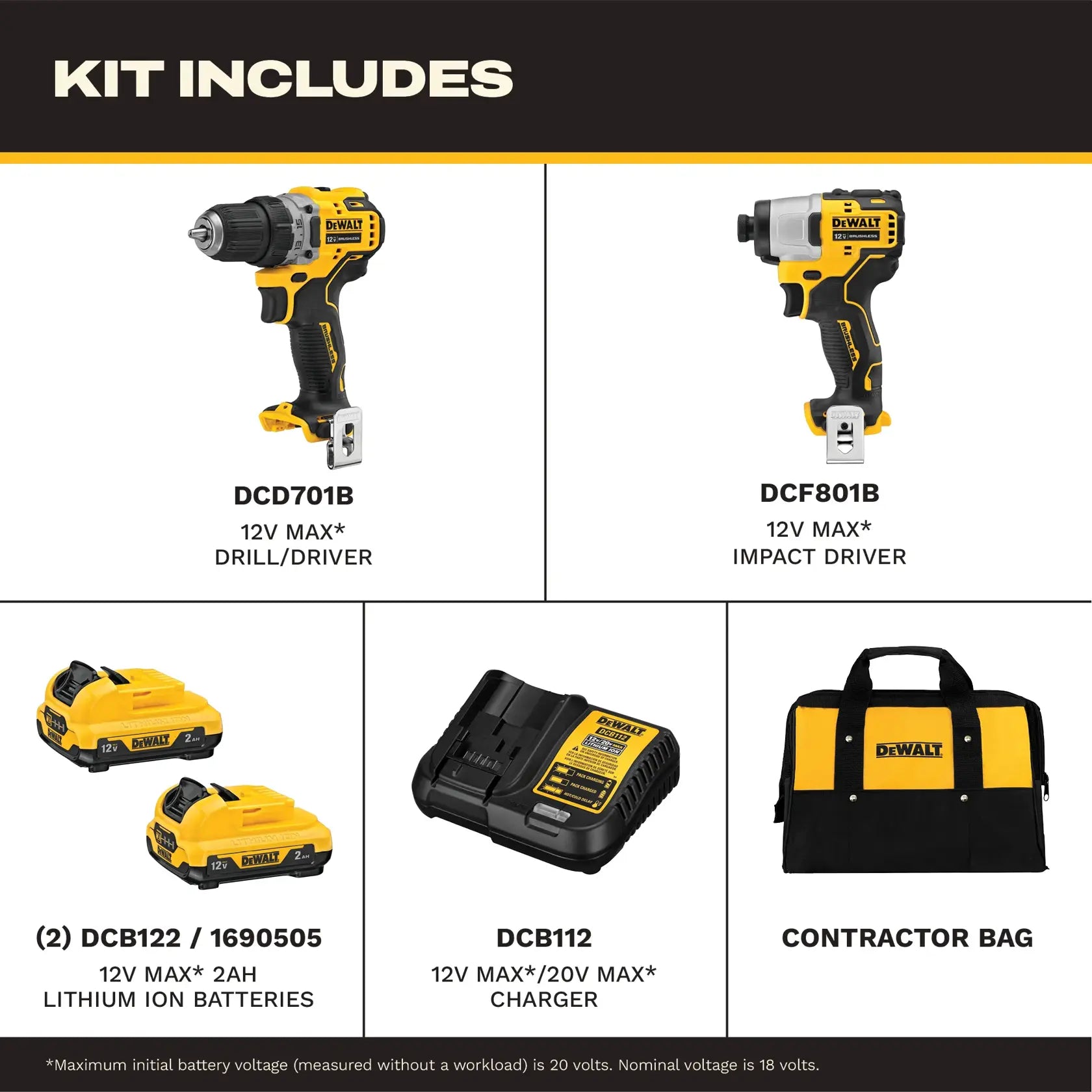 DeWalt DCK221F2 12V MAX Brushless Cordless Drill & Impact Driver Kit - image 2