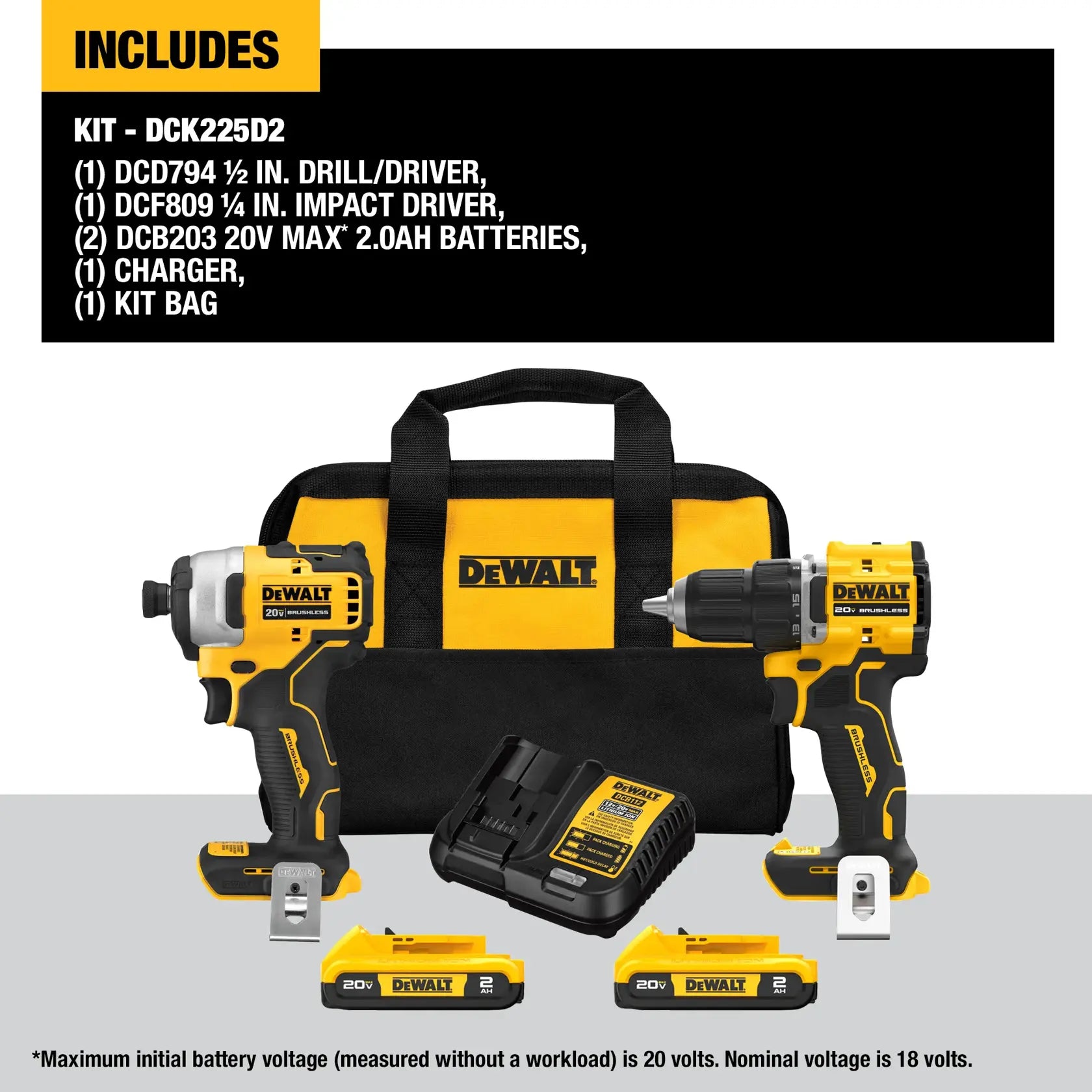 DeWalt DCK225D2 ATOMIC 20V MAX Brushless Compact Drill/Driver and Impact Driver Combo Kit - image 3